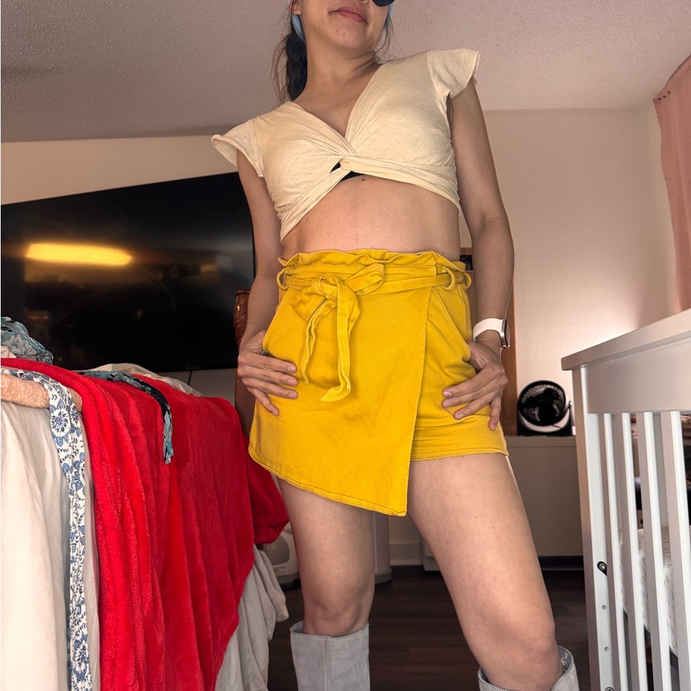Yellow Wrap Skirt with Tie Detail